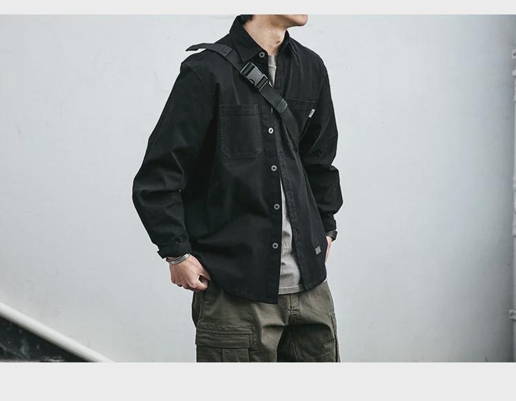 Men's Long Sleeve Japanese Retro Work Shirt - Korean Style Trendy Loose Fit with Pocket, Versatile Youth Casual Jacket.