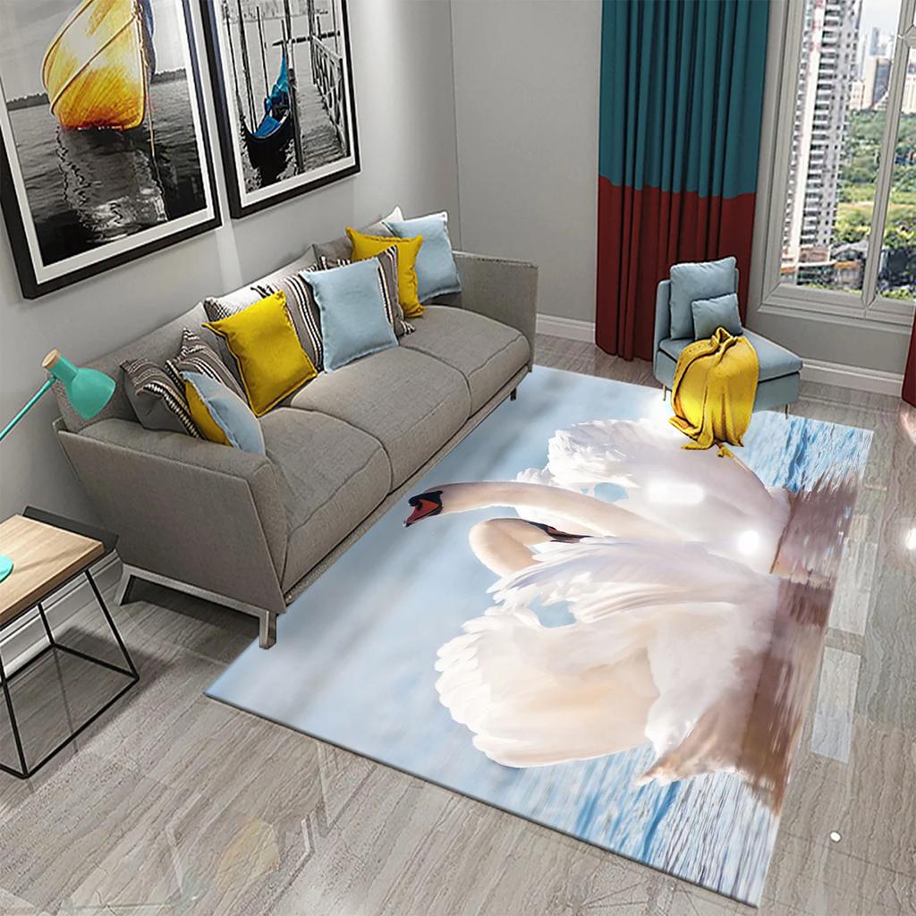 3D Cute White Swan Carpet Romantic Area Rug for Kids Bedroom Living Room Bathroom Non-Slip Soft Carpet Animal Doormat Home Decor
