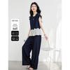 Women's Elegant Denim Ruffle Short Sleeve & Wide-Leg Pants Set