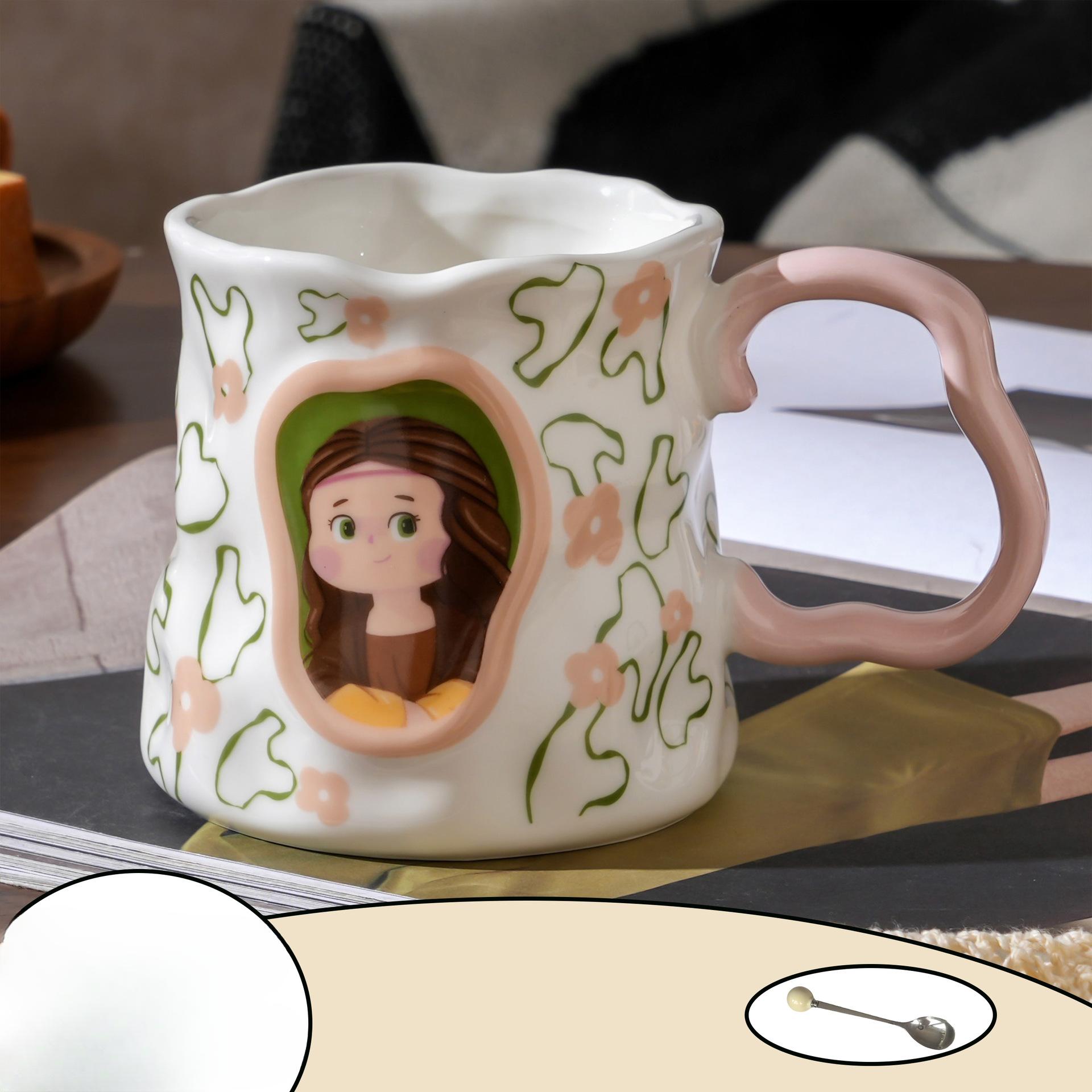 

Керамическая кружка с ложкой для дома, офиса, подарок на день рождения, чашка для девочек, сувенир, чашка для воды, кофейная чашка 301-400ml