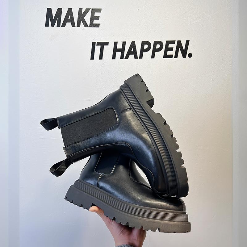 Mens Shoes Fashion Mens Chelsea Boots Thick Soled Luxury Brand for Men Motorcycle Ankle Boots Leather Classic Male Low Top Shoes