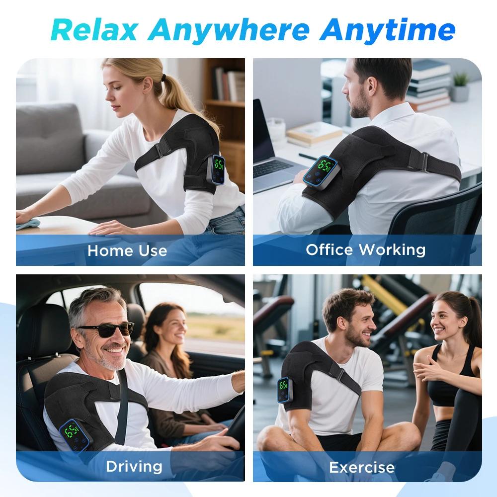Chytrá APP Bezdrátový Ramenní Masážní Přístroj Hřejivá Vibrační Masáž Ramenní Pás Podložka na Koleno Kloub Svalová Relaxace Odnímatelný Ovladač