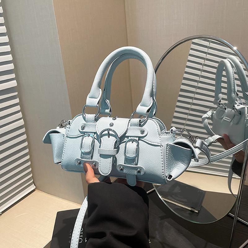 

Vintage Messenger Bag Purse Women PU Leather Shoulder Bag Rivet Chic Handle Casual Crossbody Bags Retro Hand Bag KTY 20x7.5x11cm синий