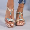 Women's Sandals Slope Heel Color Matching T-shaped Elastic Belt Women's Shoes 2024 New Fashion Outdoor Open Toe Women's Sandals