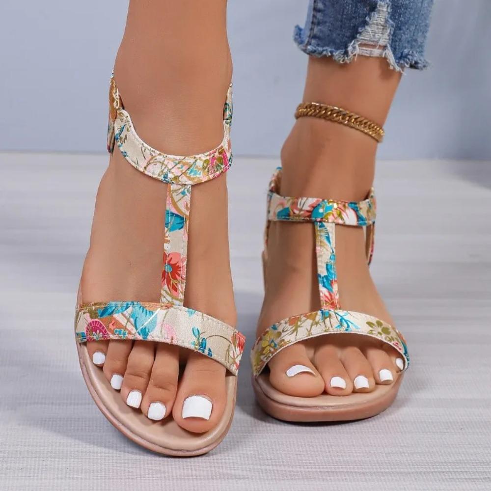 Women's Sandals Slope Heel Color Matching T-shaped Elastic Belt Women's Shoes 2024 New Fashion Outdoor Open Toe Women's Sandals