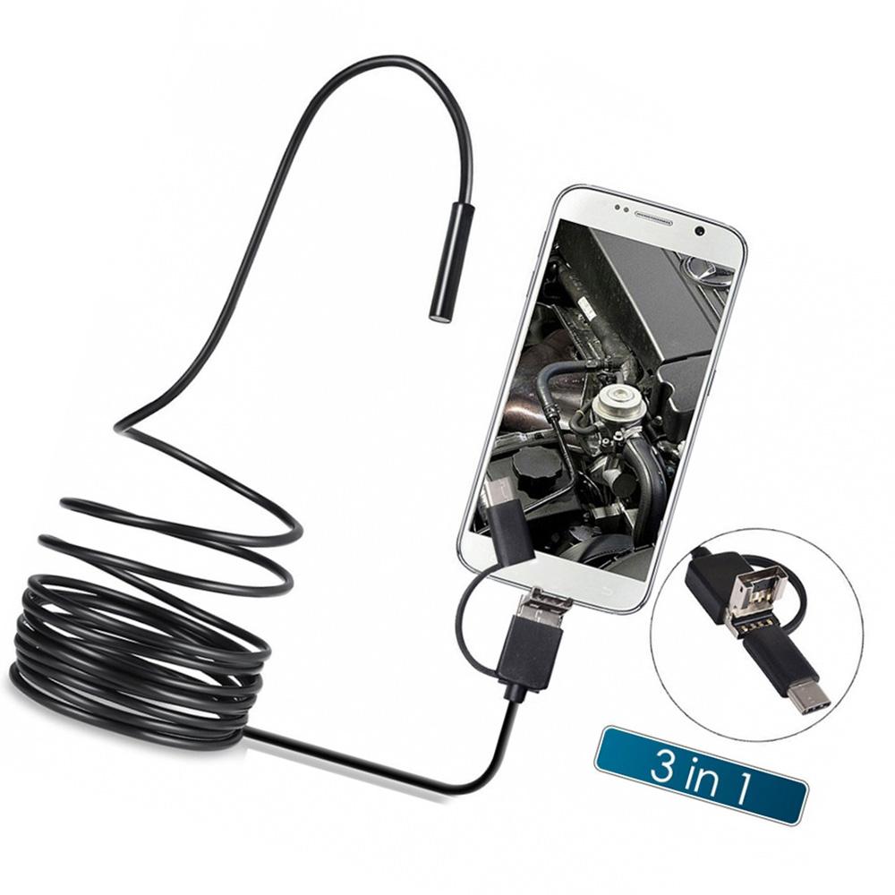 3 in 1 Inspection Camera Borescope Type C & Micro USB & USB Endoscope Waterproof IP67 for Android Phones PC 2m
