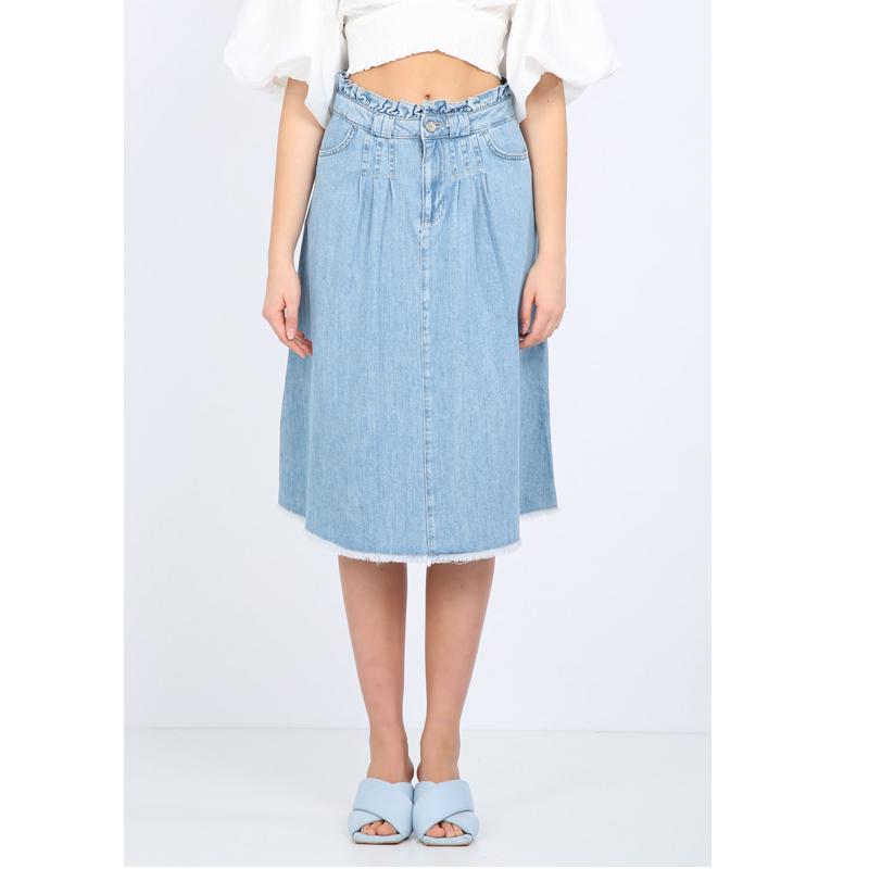 

Женская голубая джинсовая юбка с бумажным мешком