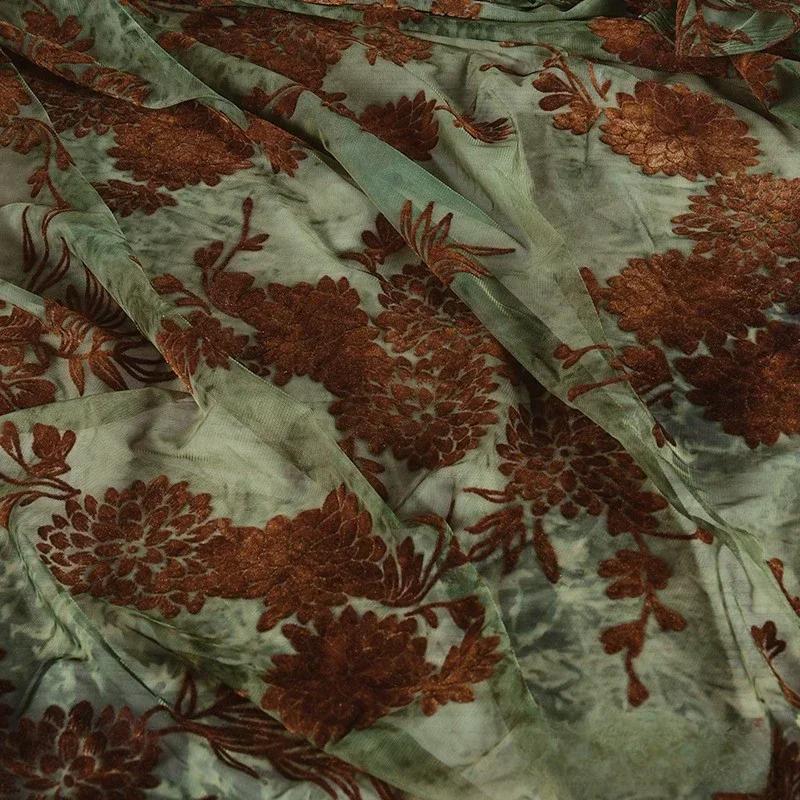 Tecido de Malha Flocado Verde Saree Africano Tecido de Tule Dirac Tecidos de Veludo Jacquard Tecido George Nigeriano para Vestido DIY Roupas
