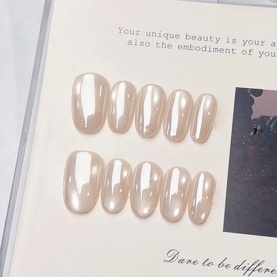 Press On Nails Cat Eye Fake Nails with Glitter Design Artificial Acrylic Nails Glossy False Nails Full Cover Stick On Nails Glue On Nails for Women