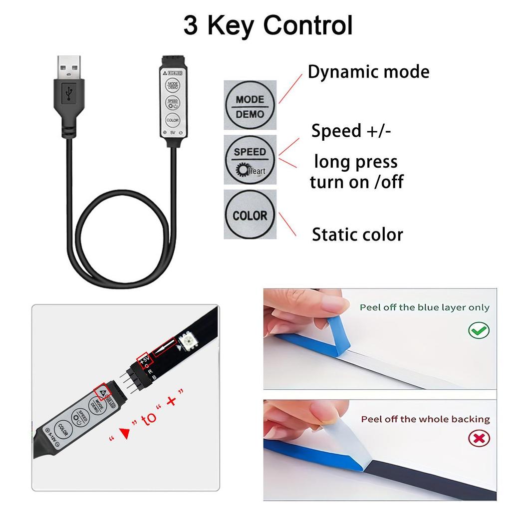 5V Mini 3-Key RGB 5050 LED TV Backlight Strip, Seven-Color Set