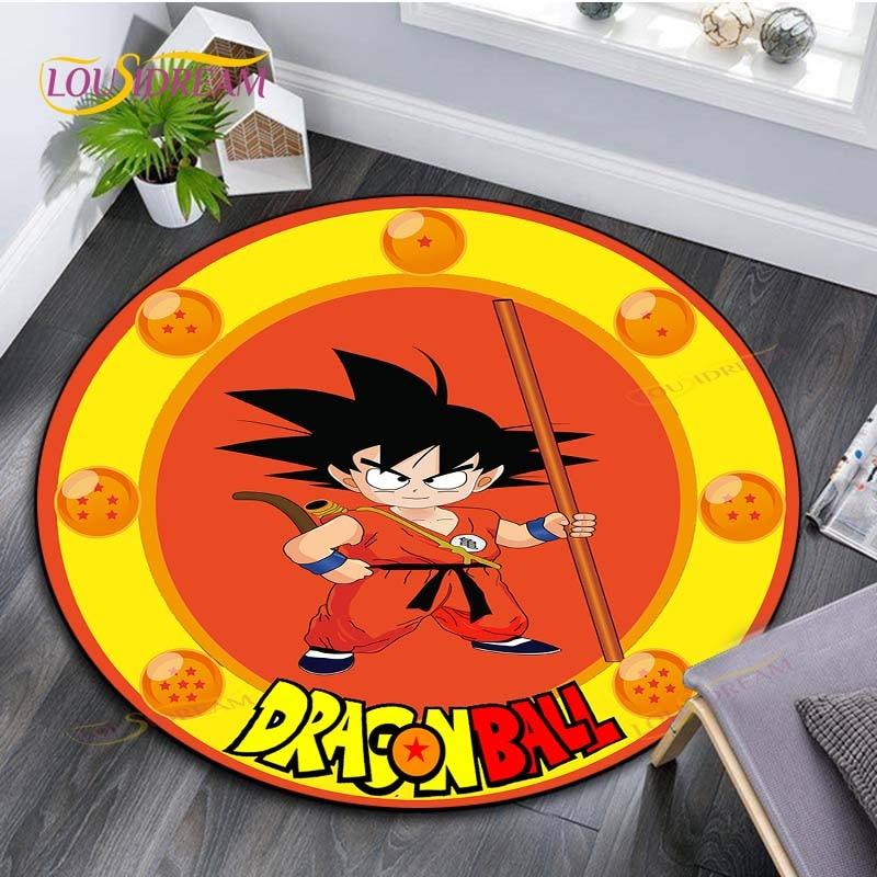 Runder Teppich für Wohnzimmer Teppiche Schlafzimmer Kinder Teppich Badezimmermatte 3D Dragon Ball Goku Druck Bodenmatte Kinderzimmer Teppich