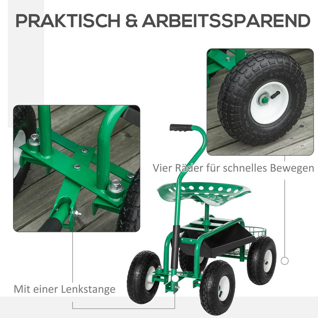 Rolling Seat 360 degrees Rotatable Height-Adjustable Garden Cart with Storage Surface Wheels Handle Mobile Garden Seat Rotatable Work Seat Garden