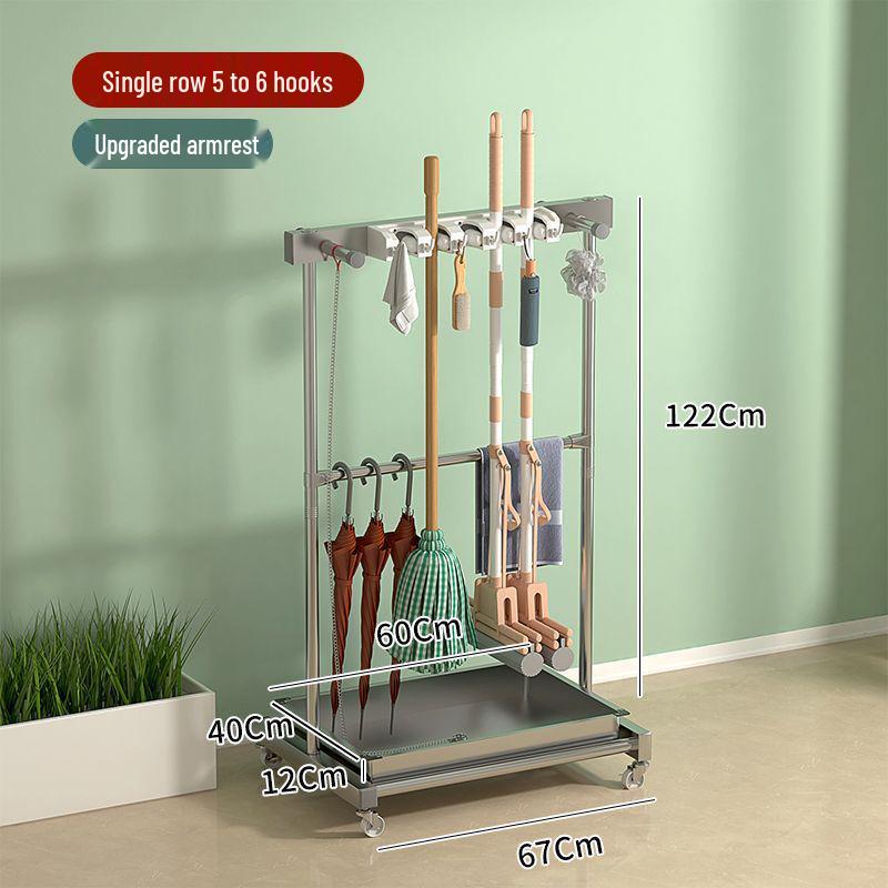 Stainless Steel Mobile Mop and Broom Holder Stand for Cleaning Tools
