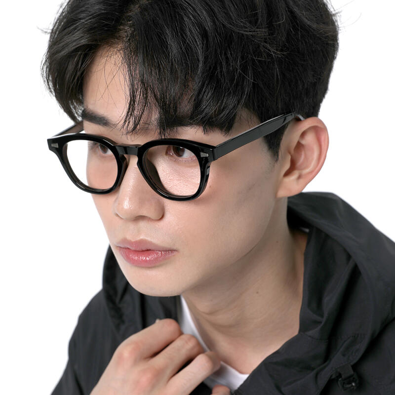 SBKA Ted2-C01 Round Horn-Rimmed Glasses (Blue Light Blocking)