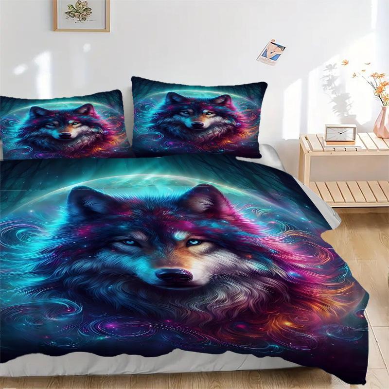 3pcs Wolf Galaxy Art Duvet Cover Set - Includes 1 Duvet Cover and 2 Pillowcases, No Quilt Core, All-Season Home Decor yy251111014 135x200cm