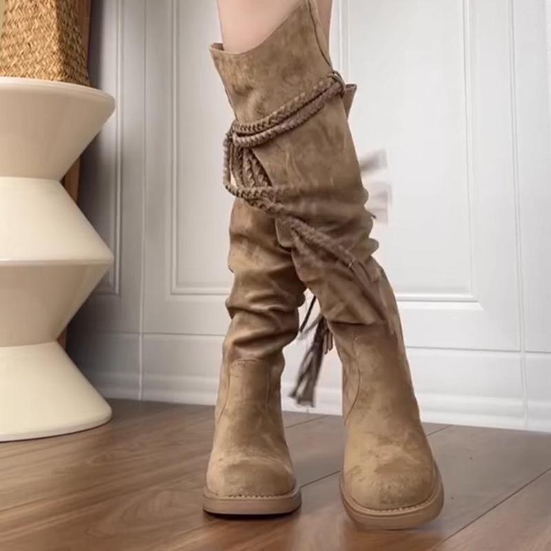 Mid length boots for women 2026 Spring and Autumn retro wasteland style knight boots not exceeding knee length long boots