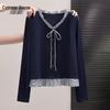Women's Spliced Long-Sleeve V-Neck Base Layer Top