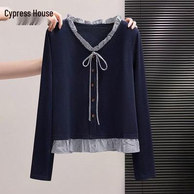 Women's Spliced Long-Sleeve V-Neck Base Layer Top