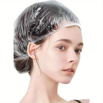 100pcs Disposable Shower Caps Plastic Elastic Hair Covers for Women Travel Spa Hotel Salon Home Use Bath Caps Showering Styling Skincare