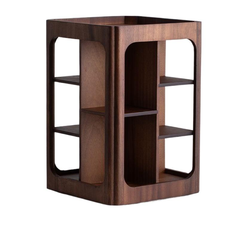 BEPAN Rotatable 4-Tier Walnut Wood Storage Rack Desktop Organizer for Cups Coffee Accessories Solid Wood Stand Home Storage 4-tier