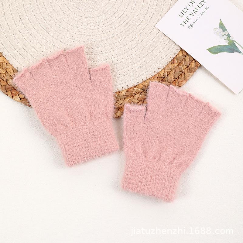 

Осень Зима Студенческие Вязаные Теплые Шерстяные Перчатки без пальцев Защищающие от холода Оптом розовый