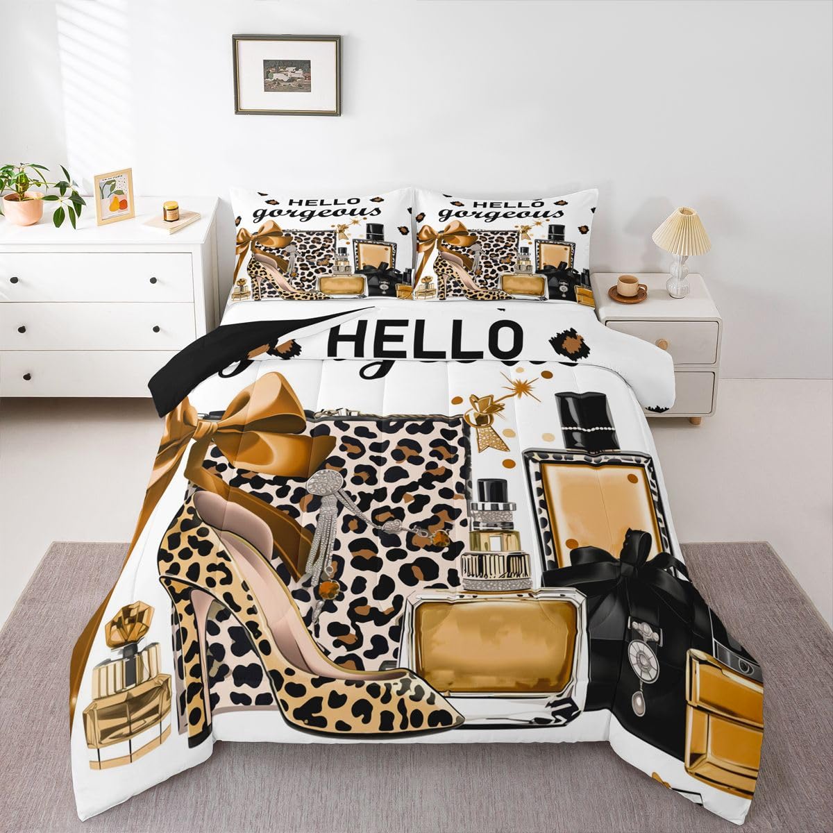 

Erosebridal Pink Fashion Floral Queen Comforter Set for Girls Women Kids Girly Fantasy Aesthetic Modernas Bed Set Boho Funny Cute Paris Bedd 155x200cm