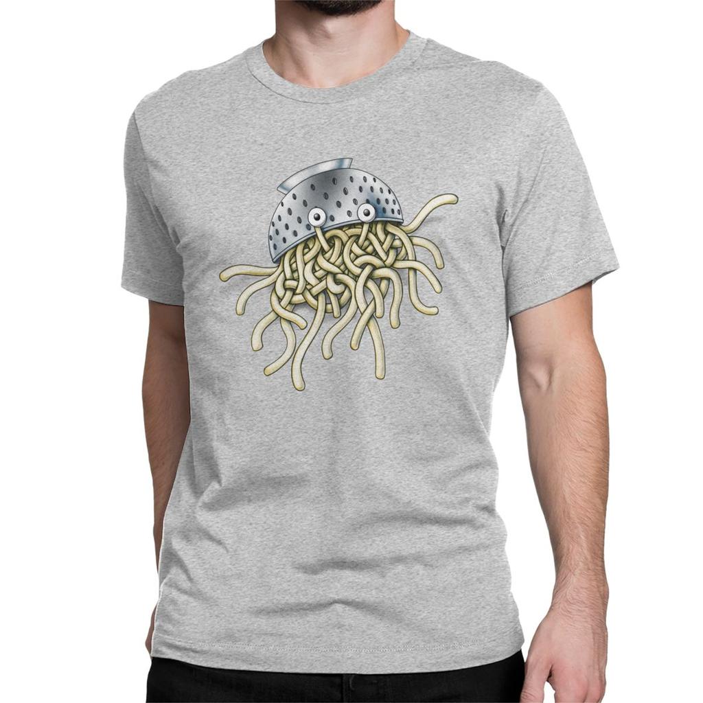 Flying Spaghetti Monsterism Monster With Colander T Shirts Men Funny TShirt Pastafarianism Fsm Religion Church Tees 5XL