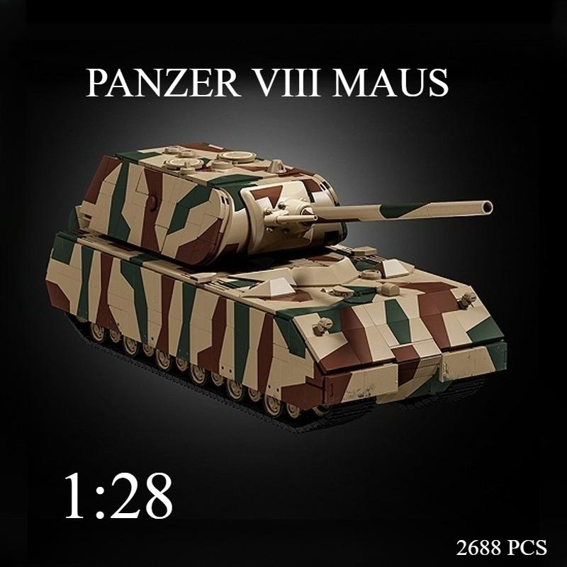 2688PCS Panzer VIII Maus Super-Heavy Tank Building Blocks – Camouflage of Military Vehicles Model Kit, Desktop Decor for Adults