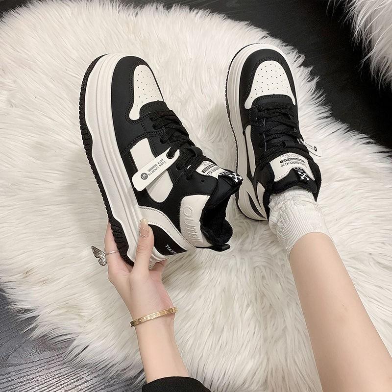 High-top shoes women's velvet warm thick baseplate shoes 2025 winter new Korean version casual sports shoes women