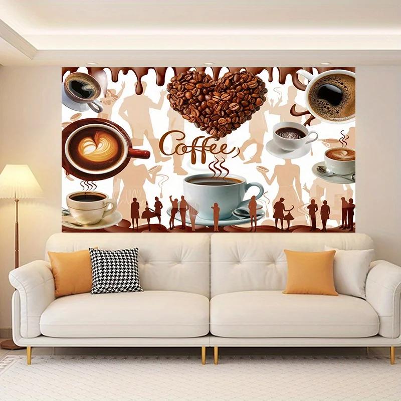 A Party Banner with a Chocolate Color Background and Featuring Coffee Beans Made of Polyester Material.