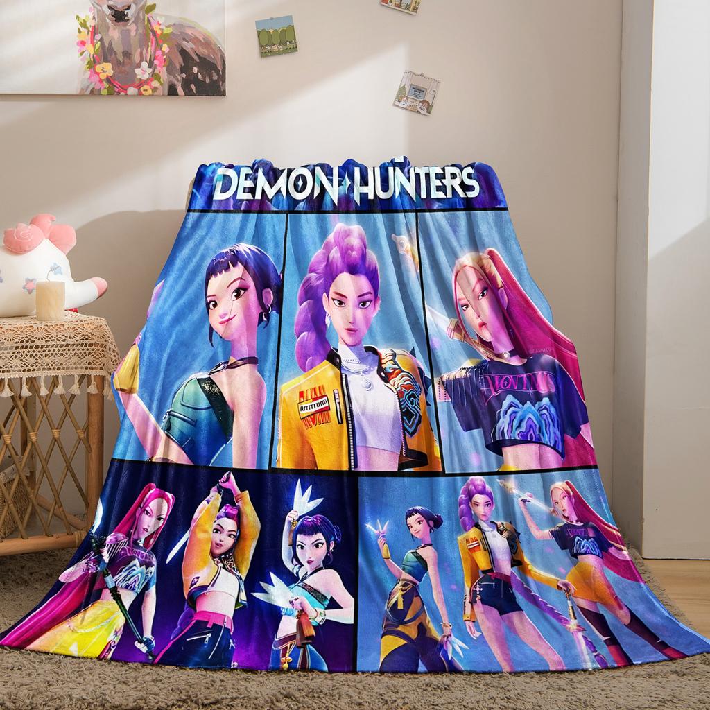K-Pop Demon Hunters Koc Huntrix Girl Team Koc Flanelowy Prezent dla Fana Odpowiedni do Domu Wypoczynku Kempingu Wielofunkcyjny Koc