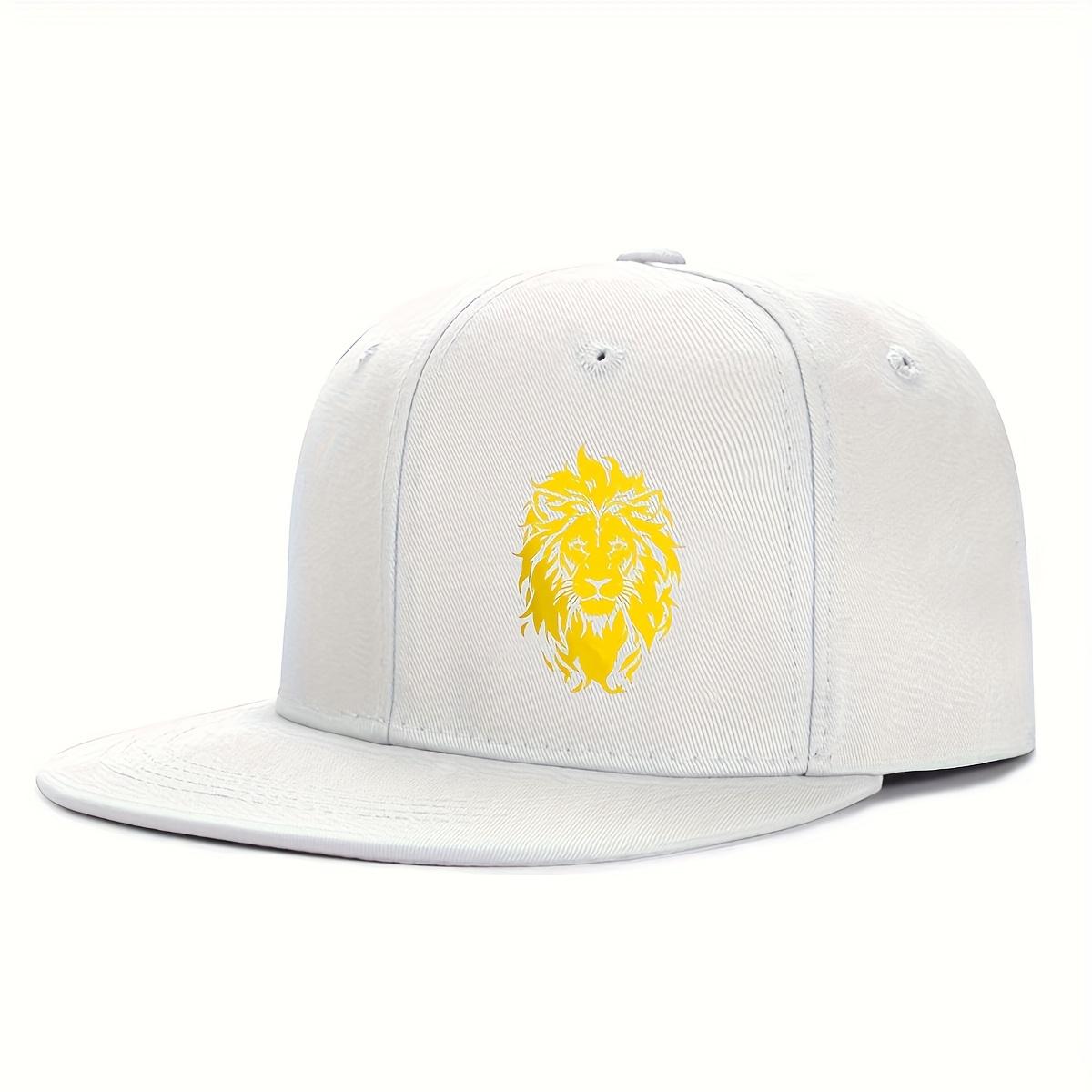 Lion Head Graphic Black Snapback Cap Polyester Adjustable Flat Brim Baseball Hat Unisex One Size