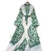 High-end temperament dress women's new French strap waist lantern sleeve positioning printing pleated long skirt