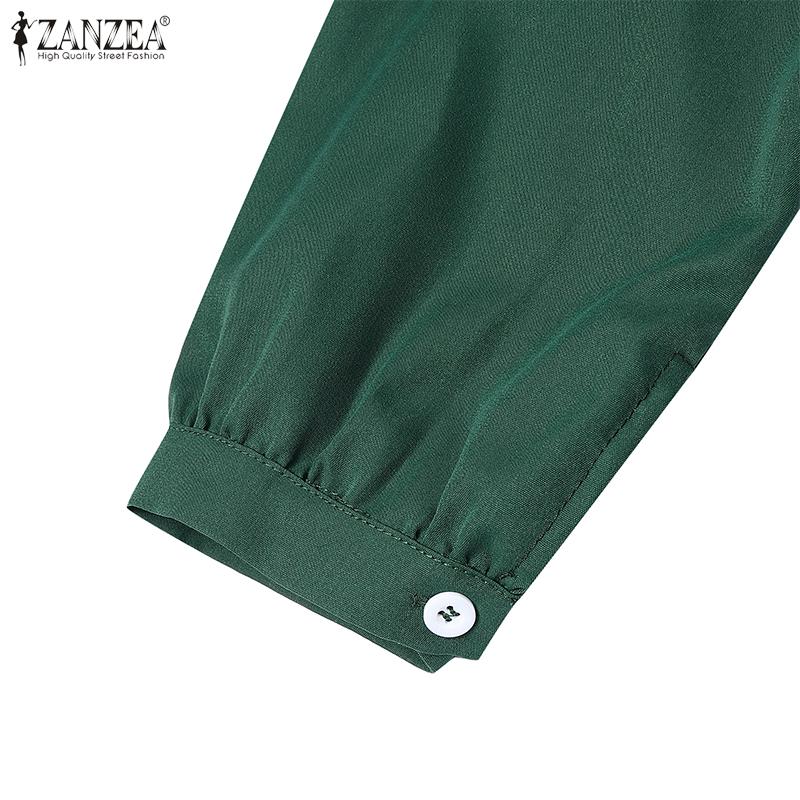 ZANZEA Women Casual Turn Down Collar Solid Color 3/4 Sleeve Loose Dress