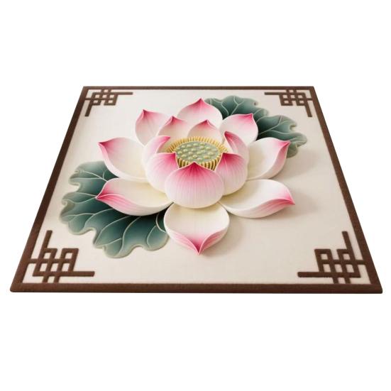 Yousheng Lotus Area Rug Non-slip Washable Flower Indoor Floor Mat Chinese Style Lotus Carpet Living Room Bedroom Office Home Decoration