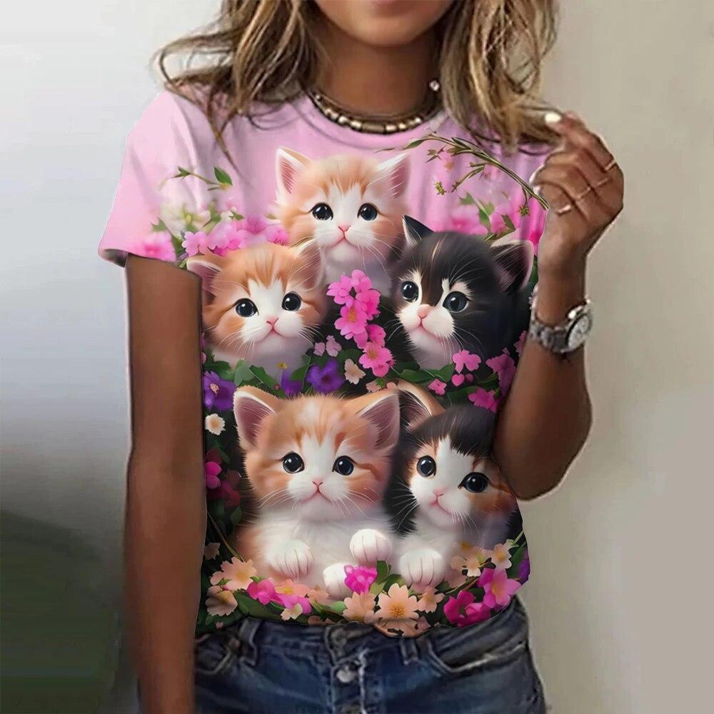 3d Print Abstract Cartoon Cat T Shirts Fashion Ladies Street Hipster Casual Short Sleeve O-Neck Tops Summer Fashion Plus Size Tees