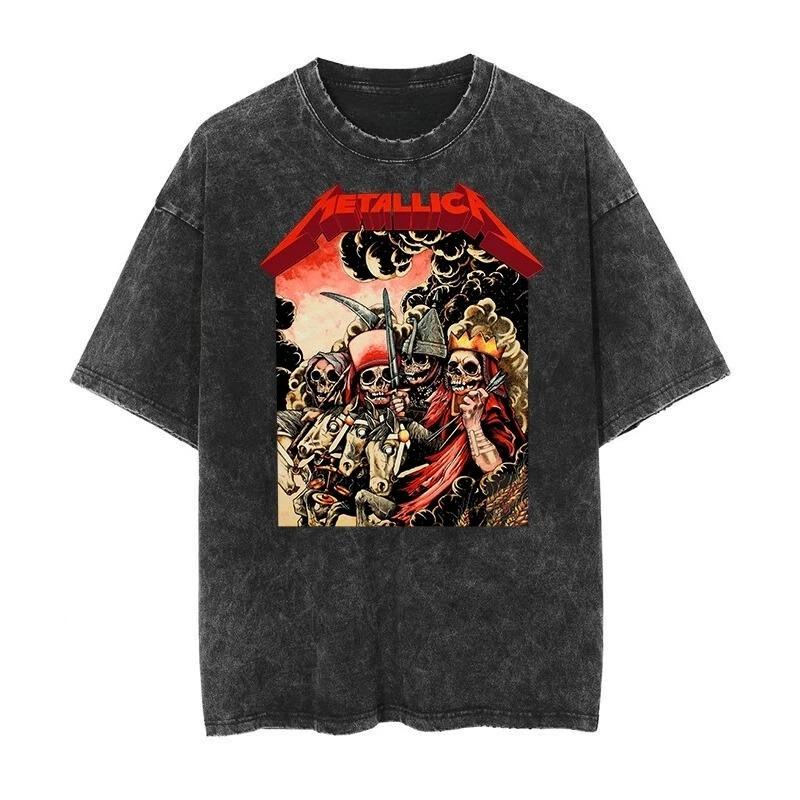 Metallica Damage Inc. T-shirt Noir Vintage Délavé Acide Usé Oversize Groupe Metal Thrash Musique Rock Merch Style Rétro Années 90 avec Graphique Crâne