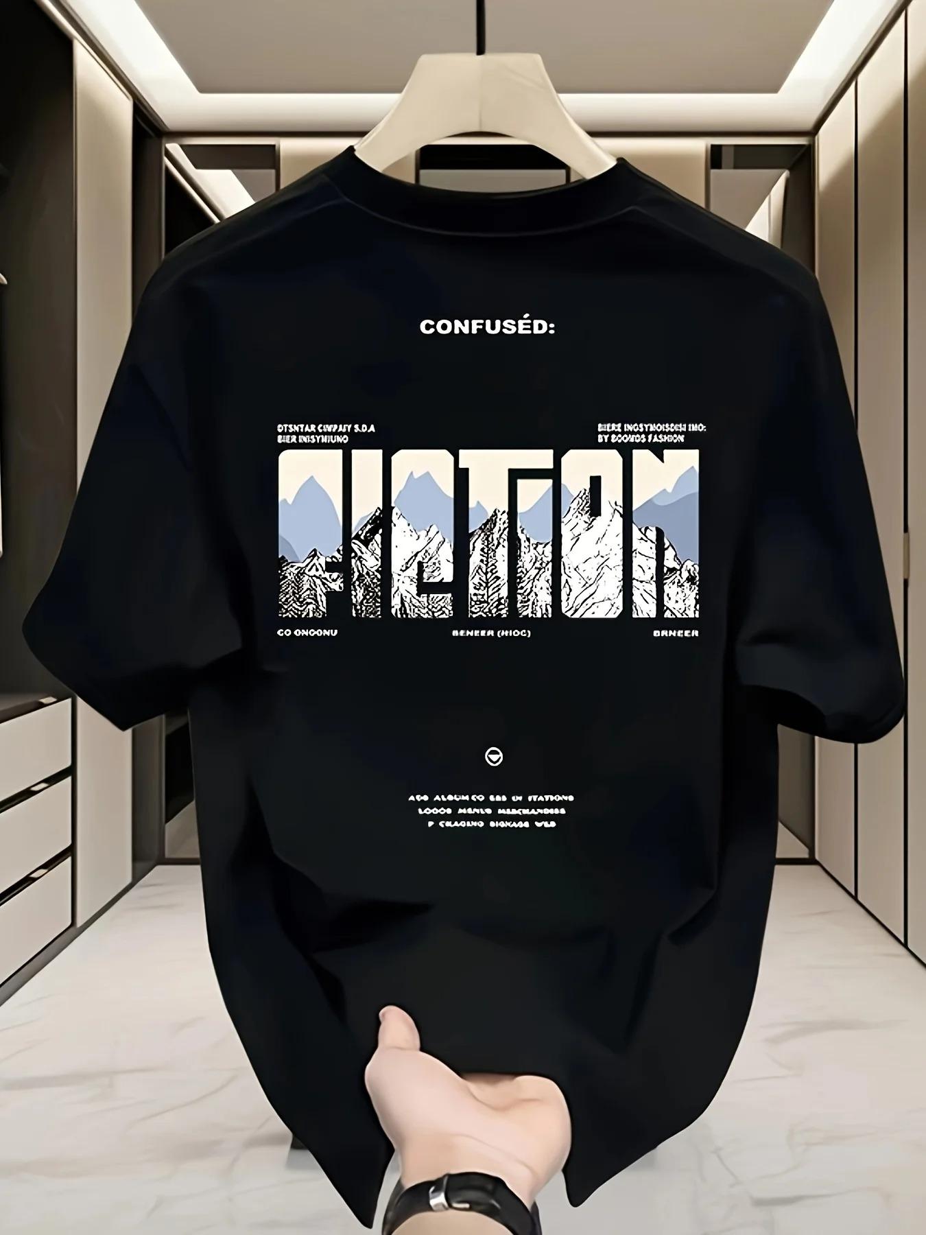 

Мужская футболка из плотного 100% хлопка с графическим принтом, легкая и дышащая, удобная, повседневная одежда, модная, машинная стирка XXXXXL чёрный