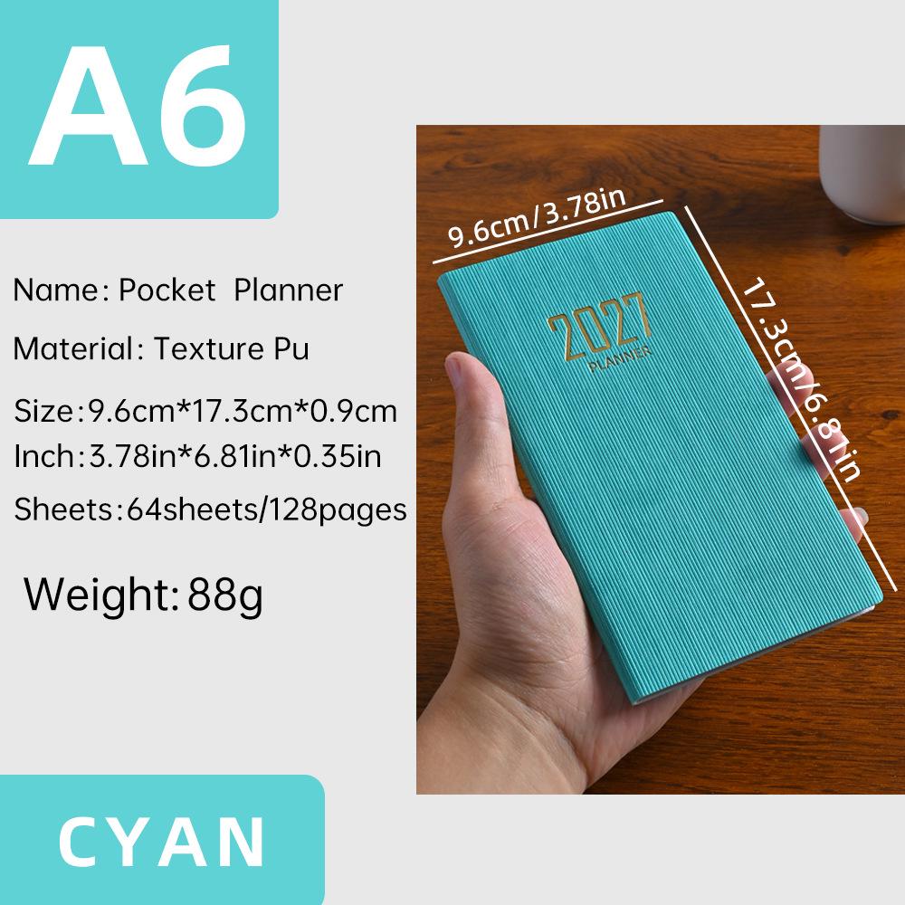 2027 A6 English PU Leather Weekly Planner Portable Annual Calendar Diary