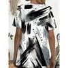 Women's Short Sleeve T-Shirt Abstract Brushstroke Print Round Neck Compatible Top