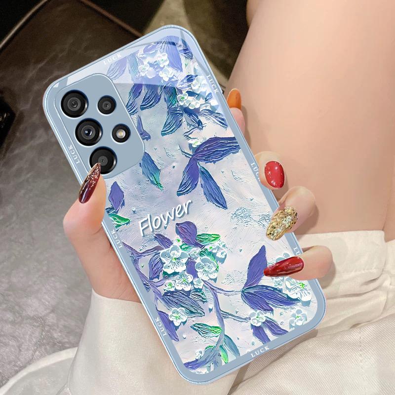 Oil Painting Flowers For Samsung Galaxy S10 4G S20 11E 30 S21 21Fe 22 S24 Pro S23 Ultra 5G S8 S9 Tempered Glass Phone Case