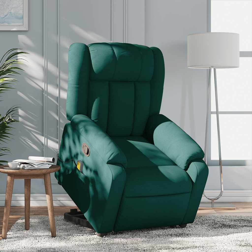 Massage Recliner with Rising Function Dark Green Fabric