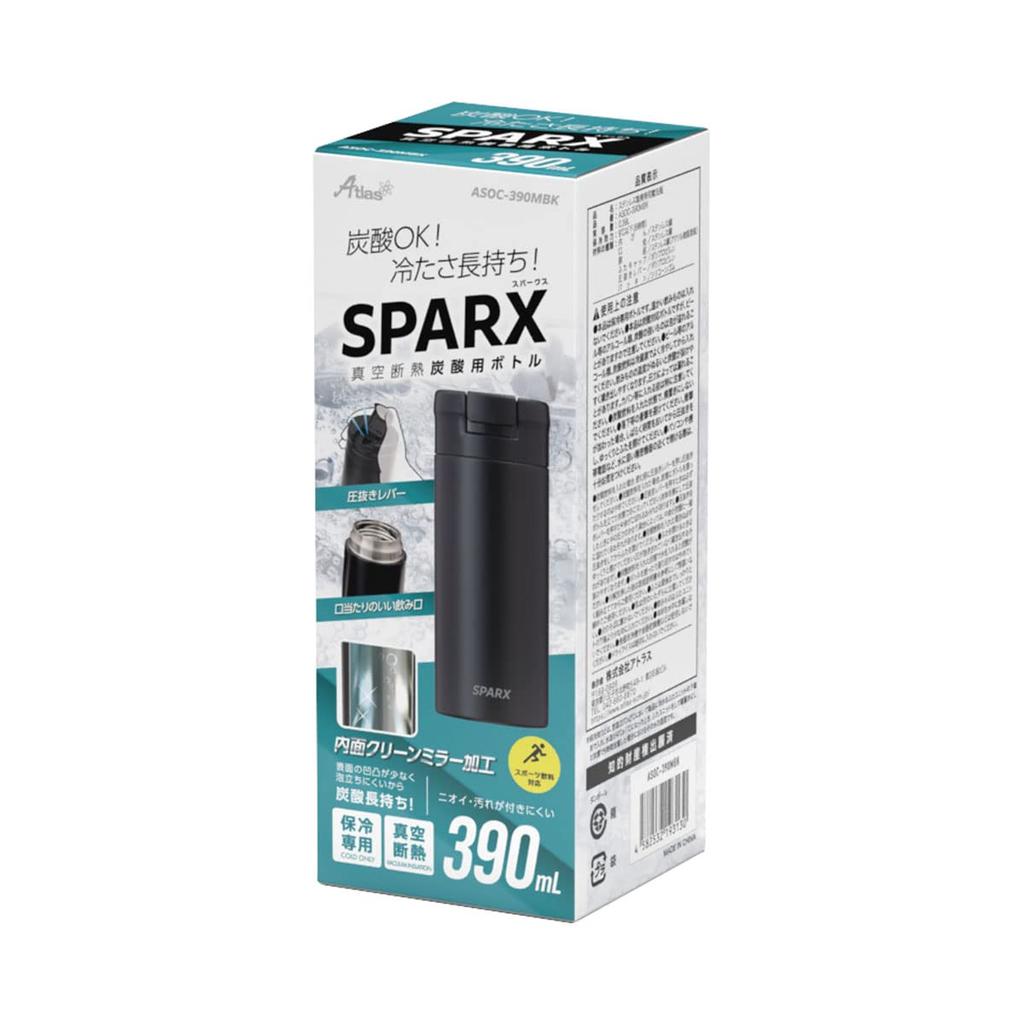 Atlas Carbonated Water Carbonated Compatible with Carbonated For Cold Vacuum Stainless Carbonated Beverage Matte Sparks SPARX Bottle, Bottle, 390ml,
