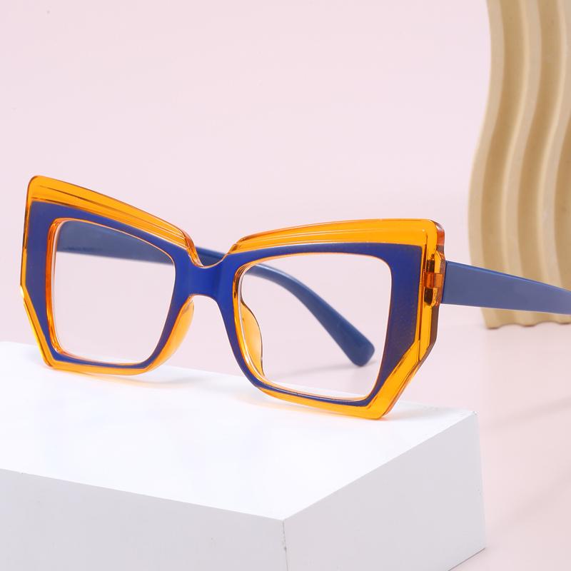 New Women Cat Eye Flat Mirror Polygonal Fashionable and Trendy Colored Glasses Anti Blue Light Decorative Eyeglass Frame
