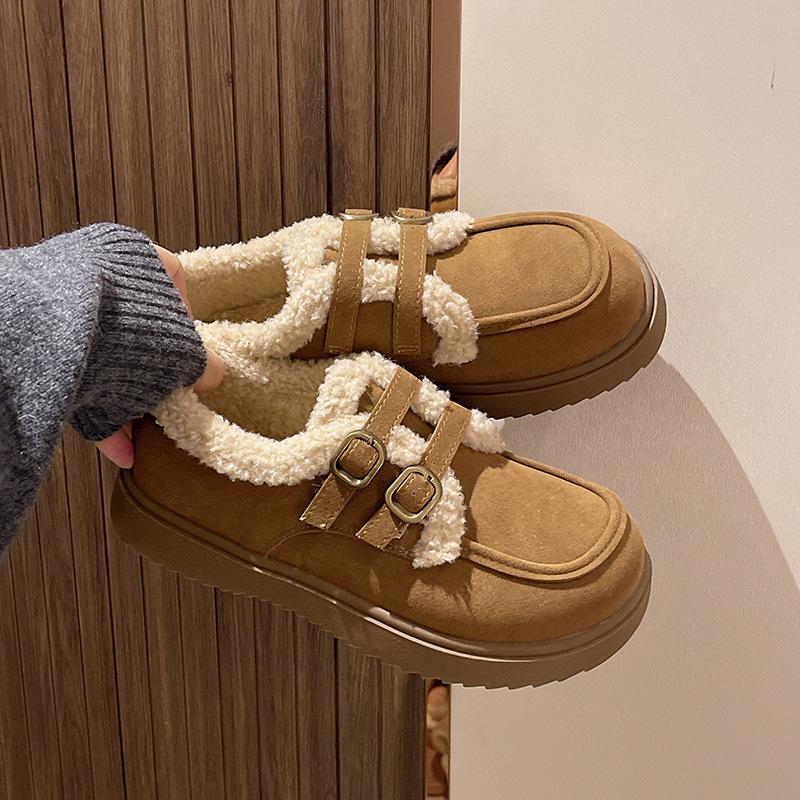 

Зимние двубортные бархатные мокасины женские 2024 осень и зима пушистая женская обувь мокасины с одной педалью хлопковая обувь женская 35