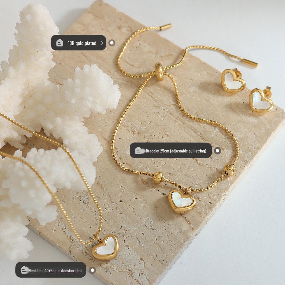 Süßes Herzschalen-Halsketten-Set im Stil - Zartes, von Feen inspiriertes dreiteiliges Schmuckset als Geschenk für das Qixi-Fest