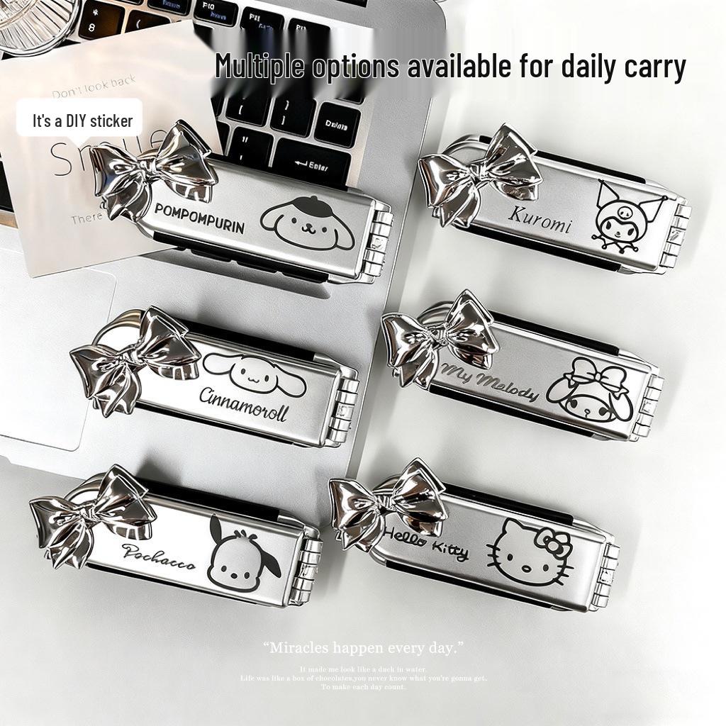 Silver Sanrio Foldable Air Cushion Comb with Mirror for Female Students - Portable Mini Comb