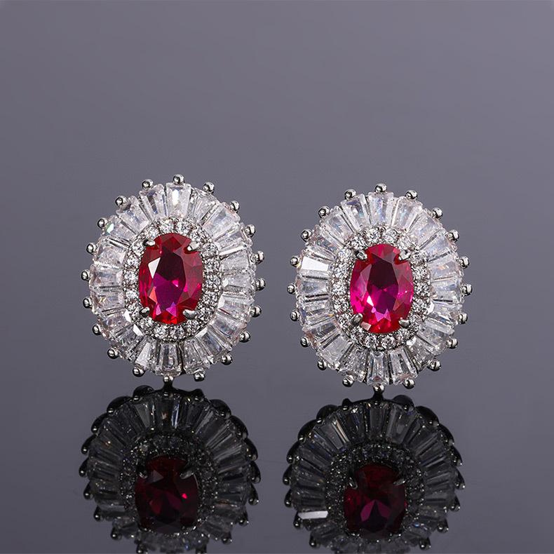 Light Luxury Jewelry, Needles, Zircon, Stone Earrings, Peacock, Emerald, Water Drop Necklace, Colored Gemstones, Pigeon Blood Red Rings