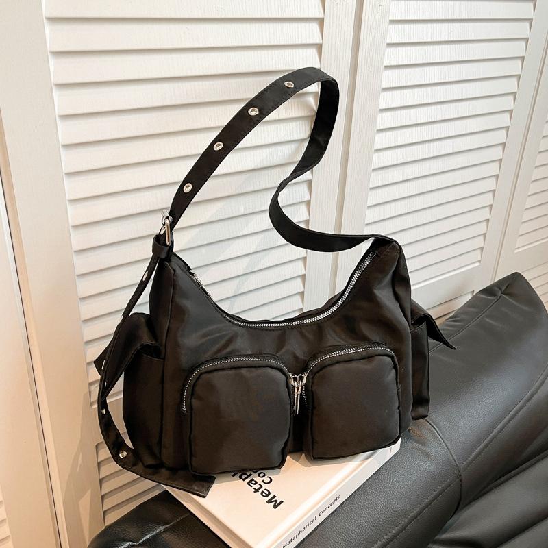 Yogodlns Simple Retro Shoulder Bags for Women Outdoor Travel Ladies Multi-Pocket Crossbody Bag Solid Color Girl Hobos Tote Handbag