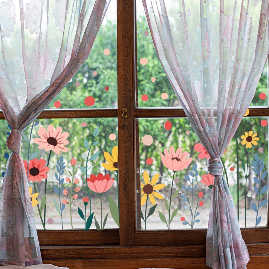 Static Window Clings Sticker Floral Raindrop Design For Home Office Decor Removable Privacy Glass Decal Easy Apply  Reusable